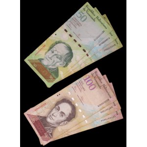 Venezuela. 6 Pcs of 50, 100 BsF 2012-2015 Fancy Serial Numbers