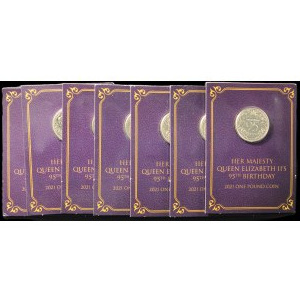 Gibraltar. 7 Pcs of 1 Pound 1926-2021 95th Birthday Elizabeth II Coin Card