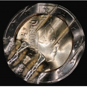 Luxembourg. 2 Euros 2014 Mint Error Double Struck Waffle Cancelled