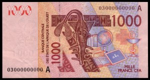 Senegal. 1000 Francs 2003 Specimen #99