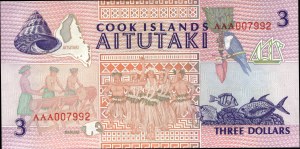 Cook Islands. 3 Dollars 1992