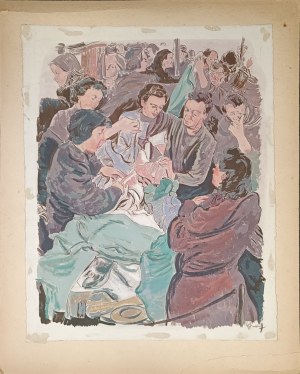 Wacław Siemiątkowski (1896-1977), Kobiety przebierające tkaniny (Powojenna Warszawa)