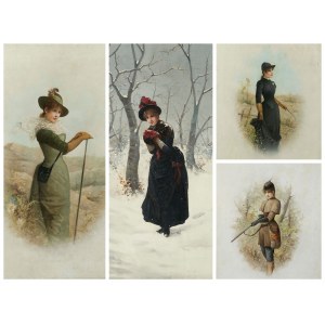Series of 4 paintings , 19th century French painter