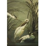 19th century painter. Birds on lake