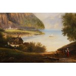 Painter 19th century . Mountain landscape with lake