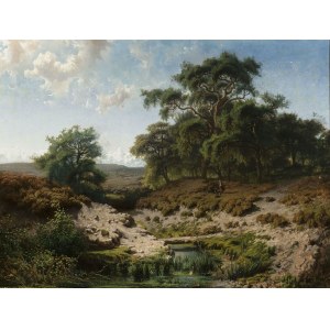 Paul Joseph Constantin Gabriël (1828 - 1903), Paul Joseph Constantin Gabriël (1828 - 1903), Wooded Landscape with Watercourse and Staffage Figures