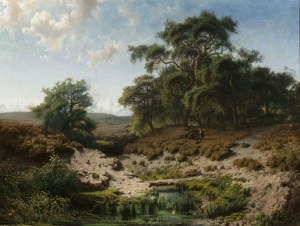Paul Joseph Constantin Gabriël (1828 - 1903), Paul Joseph Constantin Gabriël (1828 - 1903), Wooded Landscape with Watercourse and Staffage Figures