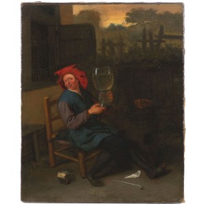Cornelis Dusart (1660-1704) - attributed to, Cornelis Dusart (1660-1704) - attributed to The Drinker with a huge wine glass