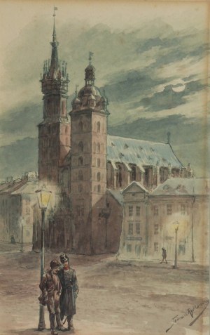 Tadeusz RYBKOWSKI (1848-1926), Nocne spotkanie na Rynku Krakowskim