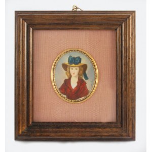 Niezidentyfikowany miniaturzysta, Miniatura: Portret kobiety w kapeluszu, XIX w.