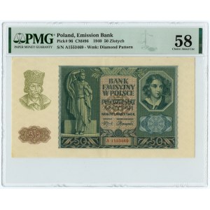 50 złotych 1940 - seria A - PMG 58