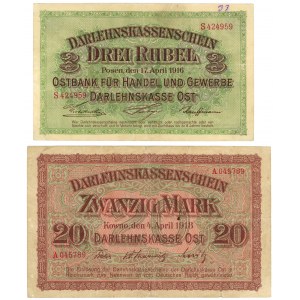 POSEN - 3 ruble 1916 oraz KOWNO - 20 marek 1918