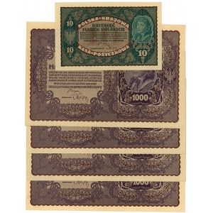 10 oraz 1.000 marek polskich 1919 - set 5 sztuk