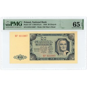 20 złotych 1948 - seria EF - PMG 65 EPQ