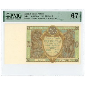 50 złotych 1929 - seria CW. - PMG 67 EPQ