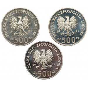 500 złotych 1987, Calgary 1988 - zestaw 3 sztuk monet