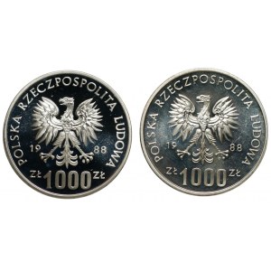 1.000 złotych 1988, Włochy 1990, PRÓBA srebro - zestaw 2 sztuk monet