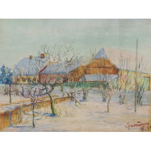 Artist unspecified (20th century), Landscape with buildings, 1958