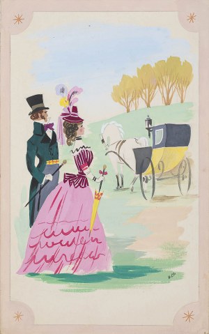 Witold Chmielewski (1910 Warszawa-1985), Zestaw 4 projektów ilustracji książkowych, l. 50.-60. XX w.