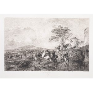 William Unger (1837 Hannover - 1932 Innsbruck), Scéna s koňmi pri napájadle