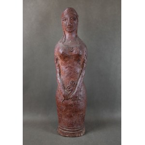 Ceramic sculpture Woman with flowers, Poland, 1960s. Signed