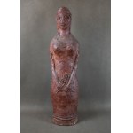 Ceramic sculpture Woman with flowers, Poland, 1960s. Signed