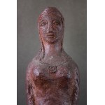 Ceramic sculpture Woman with flowers, Poland, 1960s. Signed