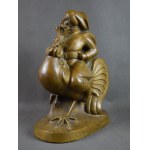 Wladyslaw ADAMIAK (1902-1980), Twardowski on a Rooster, Bronze, 1930s. Unique!