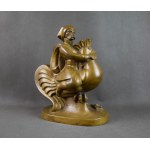 Wladyslaw ADAMIAK (1902-1980), Twardowski on a Rooster, Bronze, 1930s. Unique!