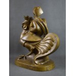Wladyslaw ADAMIAK (1902-1980), Twardowski on a Rooster, Bronze, 1930s. Unique!