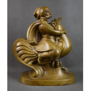 Wladyslaw ADAMIAK (1902-1980), Twardowski on a Rooster, Bronze, 1930s. Unique!
