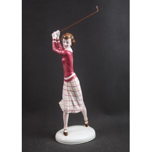 Figurka Golfistka, Katzhutte, Niemcy, lata 30-te. Art Deco