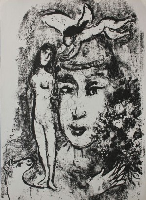 Marc Chagall (1887-1985), Biały Clown(„Derrière le Miroir” no 147, 1964, Mourlot #411)