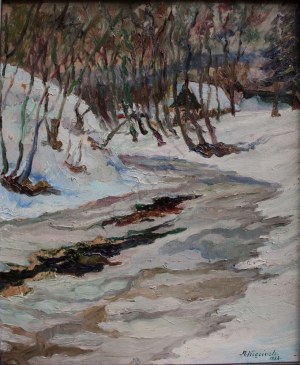 Michał Kręcioch (1900-1984), Pejzaż zimowy z potokiem (1932)