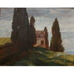 Otto Pippel-przypisywany (1878-1960), Pejzaż z cyprysami