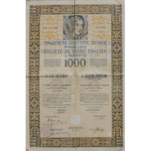 Towarzystwo Kredytowe Ziemskie w Warszawie., 6% List zastawny na 1000 franków (1929)