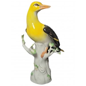 MEISSEN Bird on a branch Polychrome porcelain sculpture
