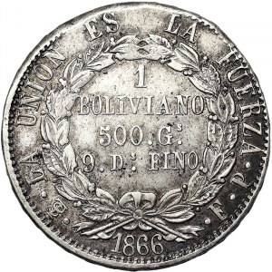 Bolivia, 1 Boliviano 1866, Potosí