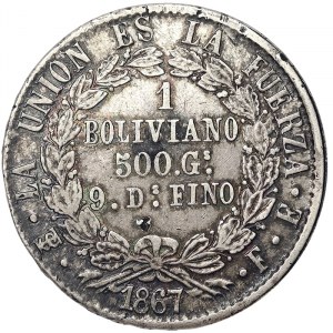 Bolívie, 1 Boliviano 1867, Potosí