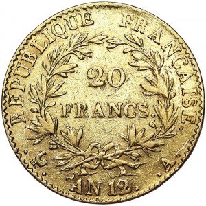 France, Napoleon I First Console, 20 Francs An. 12 1803-1804, A Paris