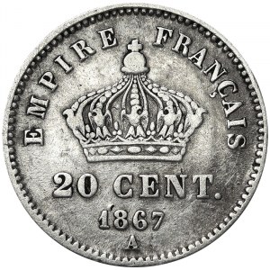 France, Napoleon III, 20 Centimes 1867, A Paris