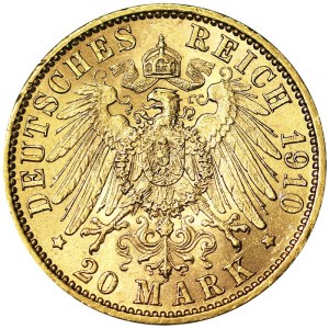 Germany, Wilhelm II, 20 Mark 1910, J Hamburg