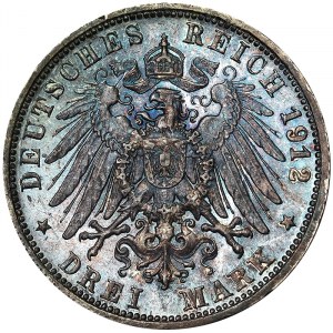 Germany, Wilhelm II, 3 Mark 1912, F Freudenstadt