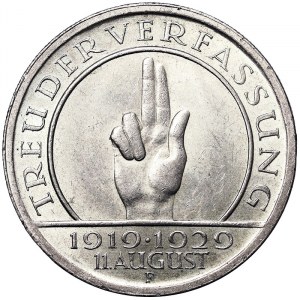 Germany, 5 Reichsmark 1929, F Stuttgart