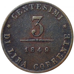 Venice, Provisional Government of Venice, 3 Centesimi 1849