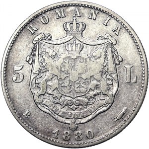 Romania, Carol I as Prince as King, 5 Lei 1880, Bucharest