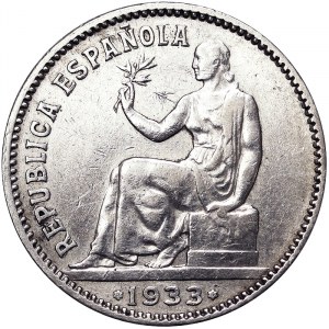 Spain, Republic, 1 Peseta 1933 *34, Madrid