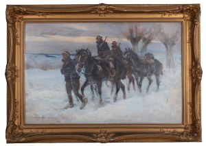 Jerzy Kossak (1886 Kraków - 1955 tamże), Patrol ułański zimą, 1927 r.
