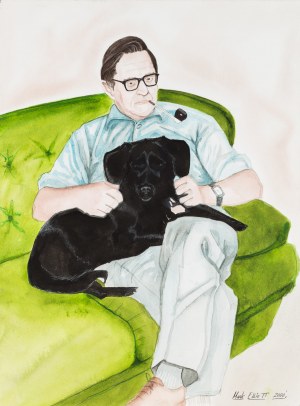 Mark Elliott, Portret z psem i fajką, 2000