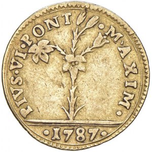 Bologna - Pio VI (1775-1799) Mezza doppia 1787 - D/ PIVS VI PONT MAXIM, pianta di giglio con fiori; ...